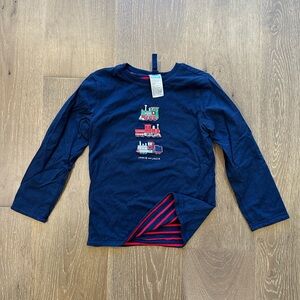 Janie and Jack Dark Blue Long Sleeve Tee with Train Design